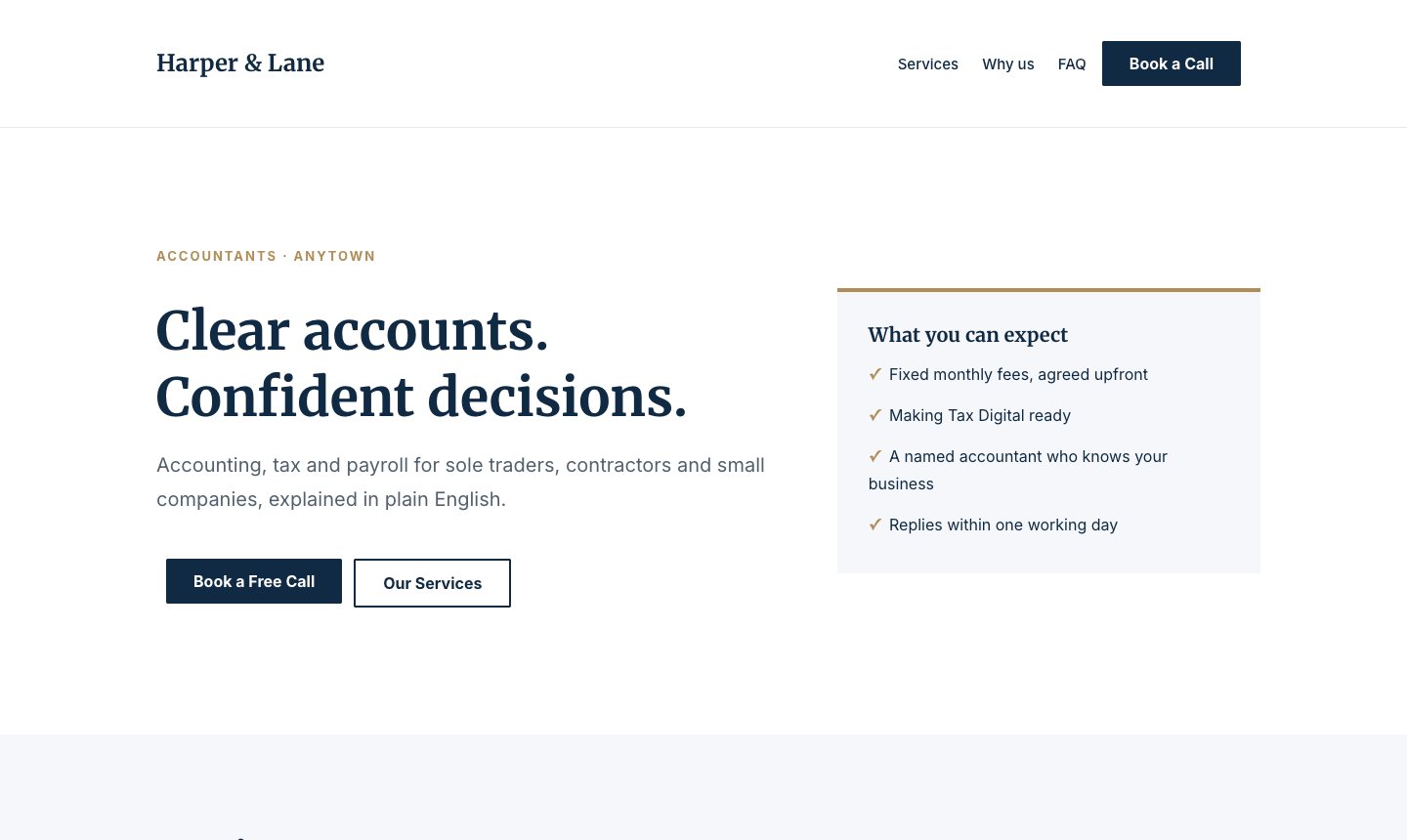 Harper & Lane Accountants sample website
