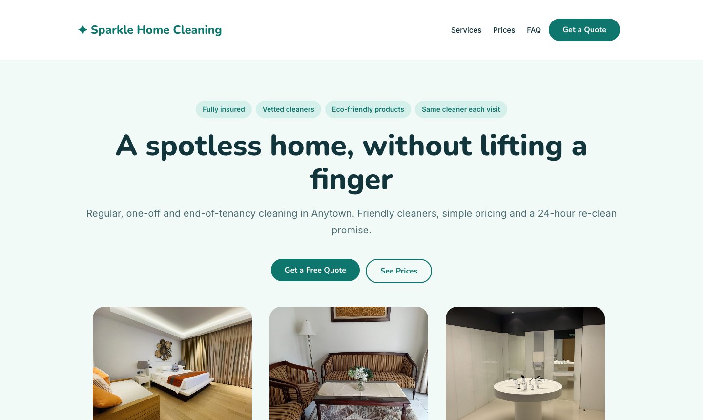 Sparkle Home Cleaning sample website